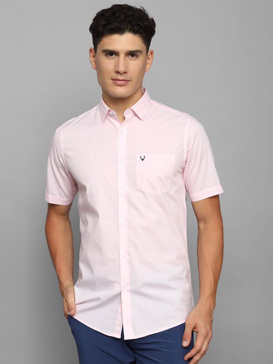 

Allen Solly Spread Collar Short Sleeves Pure Cotton Casual Shirt, Pink