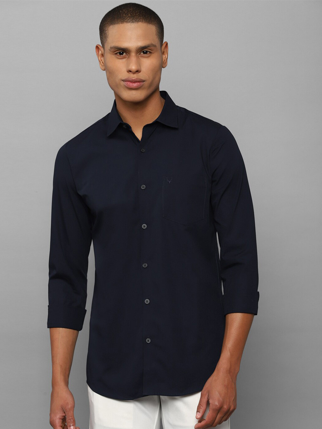 

Allen Solly Long Sleeves Slim Fit Pure Cotton Casual Shirt, Navy blue