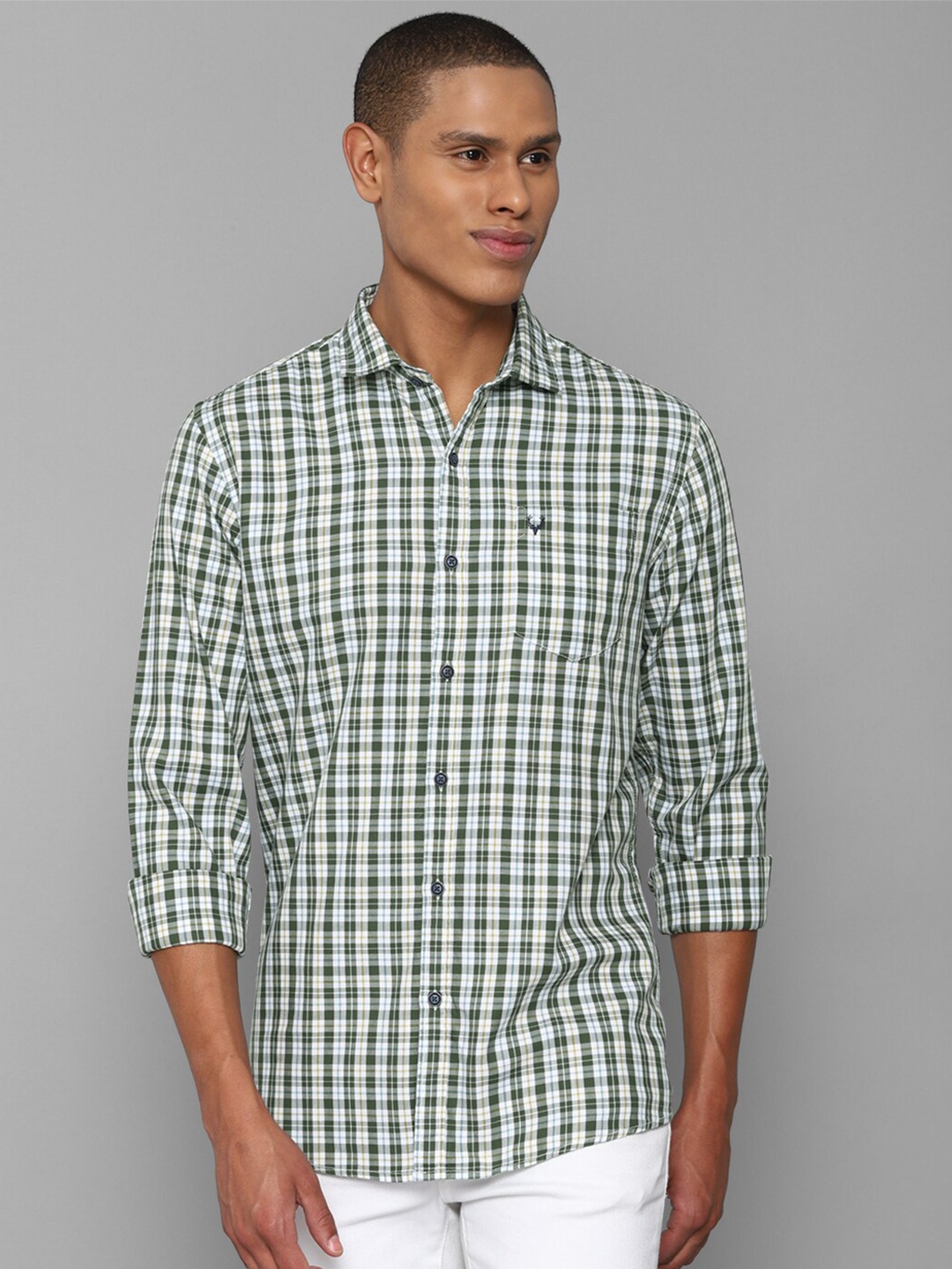 

Allen Solly Sport Slim Fit Tartan Checks Pure Cotton Casual Shirt, Green