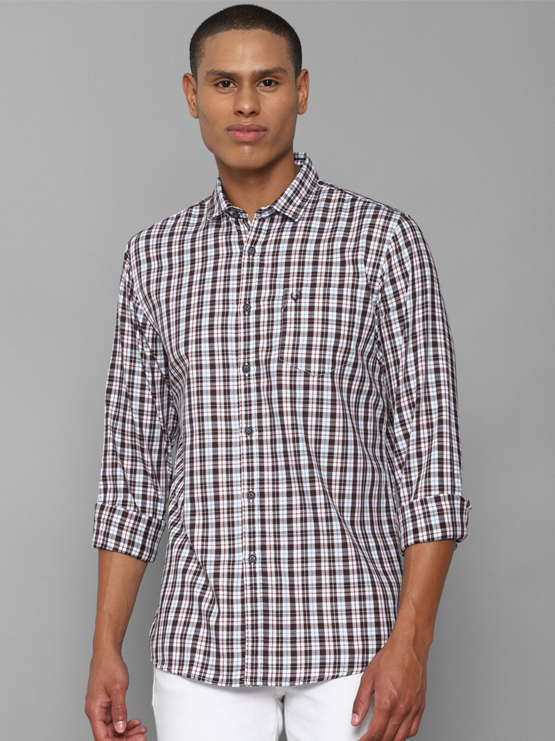 

Allen Solly Sport Checked Spread Collar Pure Cotton Slim Fit Casual Shirt, Brown