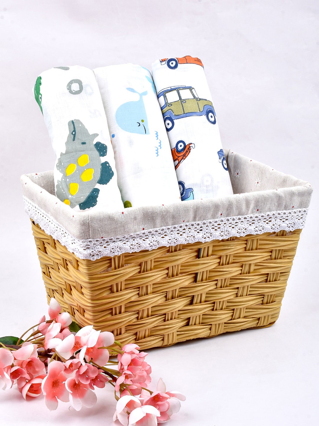 

Moms Home Infants Set of 3 Printed Organic Cotton Supersoft Baby Muslin Swaddles, White