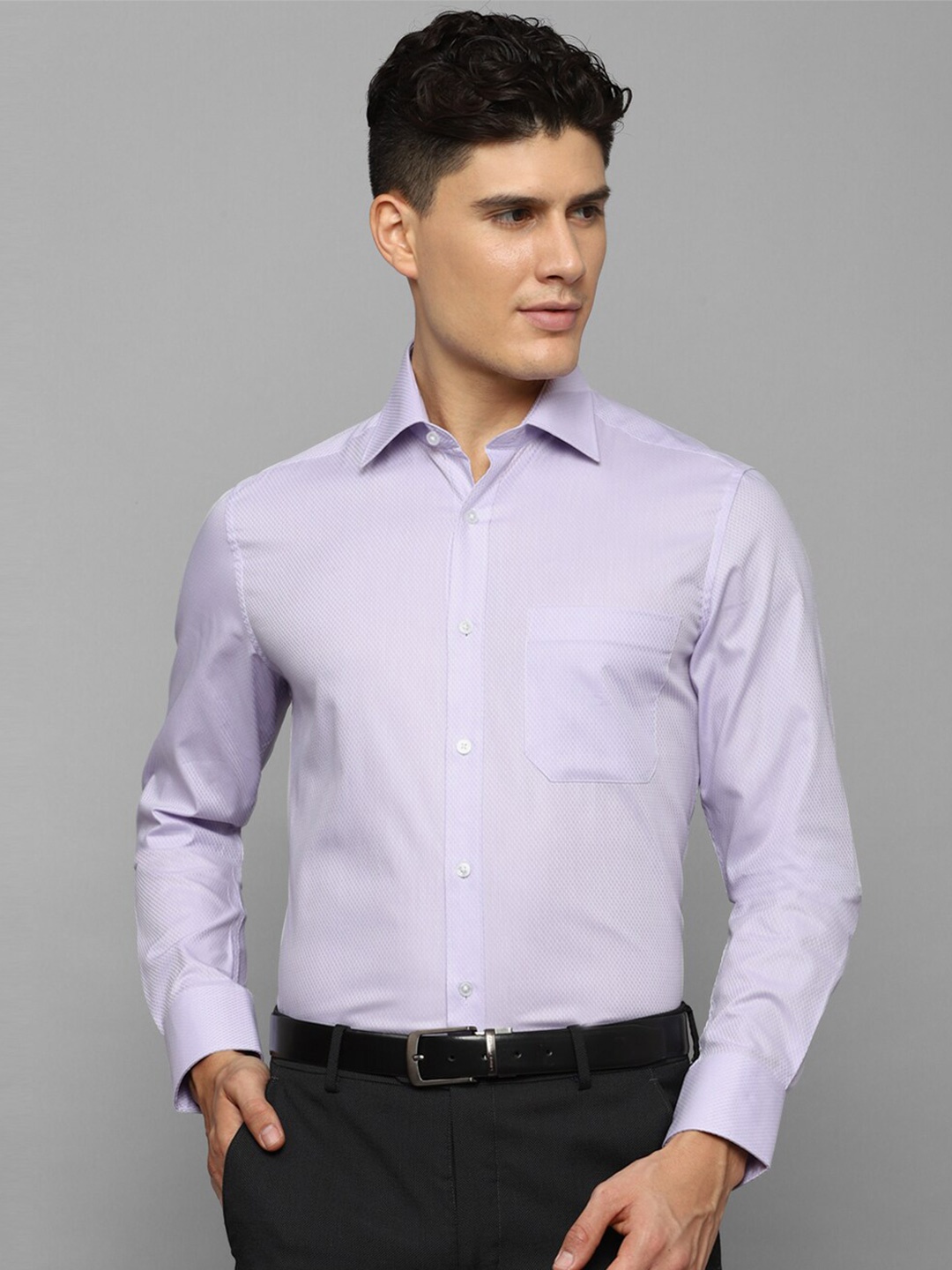 

Louis Philippe Self Design Spread Collar Pure Cotton Slim Fit Formal Shirt, Lavender