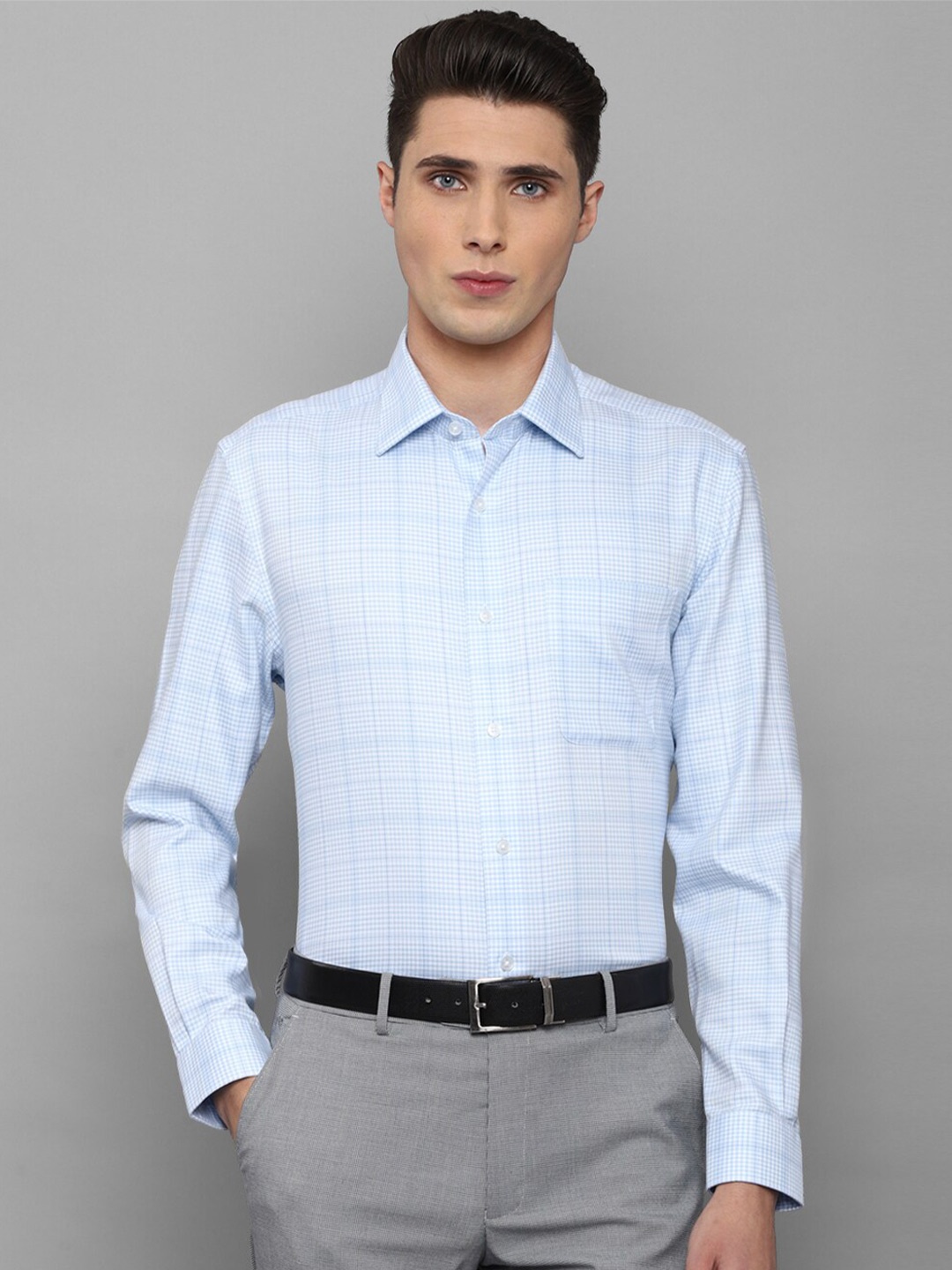 

Louis Philippe Windowpane Checked Pure Cotton Formal Shirt, Blue
