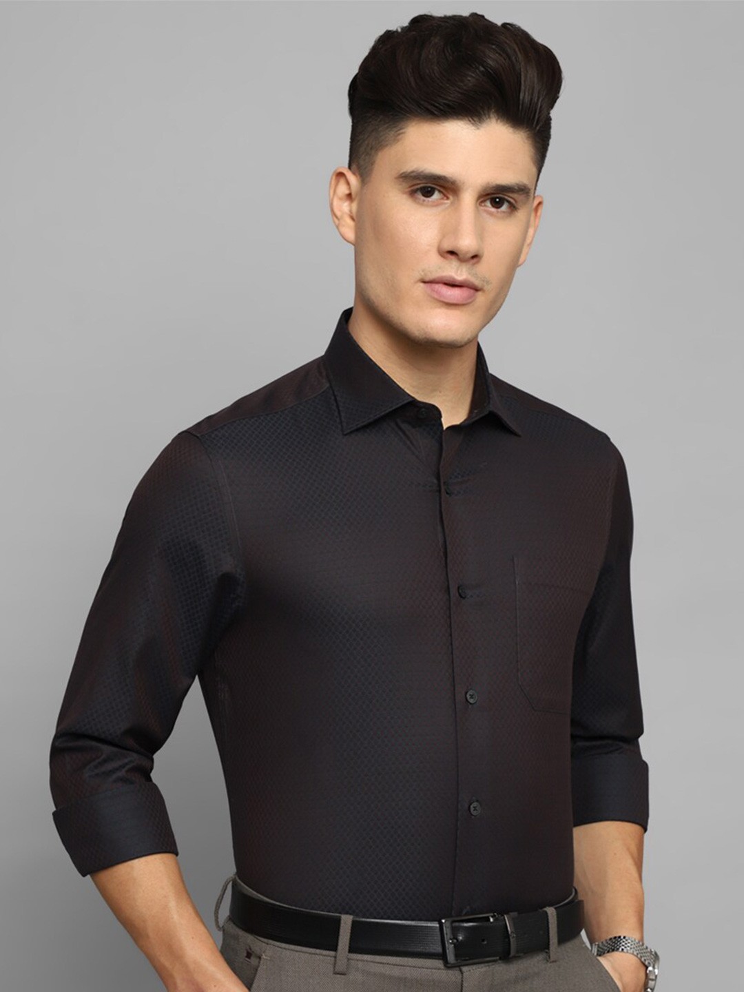 

Louis Philippe Gods & Kings Self Design Giza Cotton Formal Shirt, Black