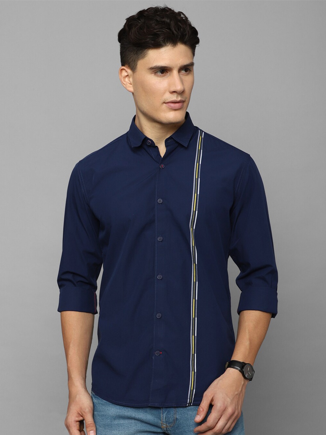 

Louis Philippe Sport Printed Slim Fit Pure Cotton Casual Shirt, Navy blue