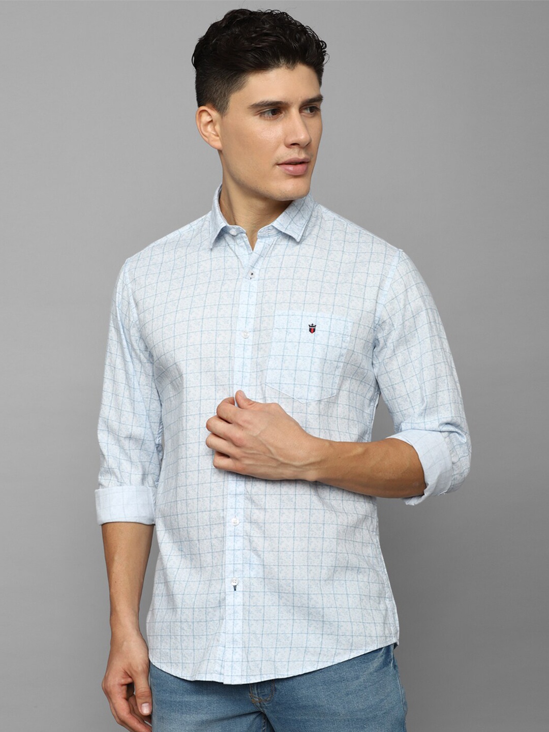 

Louis Philippe Sport Grid Tattersall Checked Slim Fit Cotton Casual Shirt, Blue
