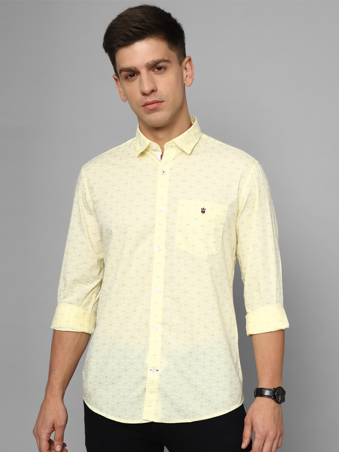 

Louis Philippe Sport Micro Ditsy Printed Slim Fit Casual Shirt, Yellow