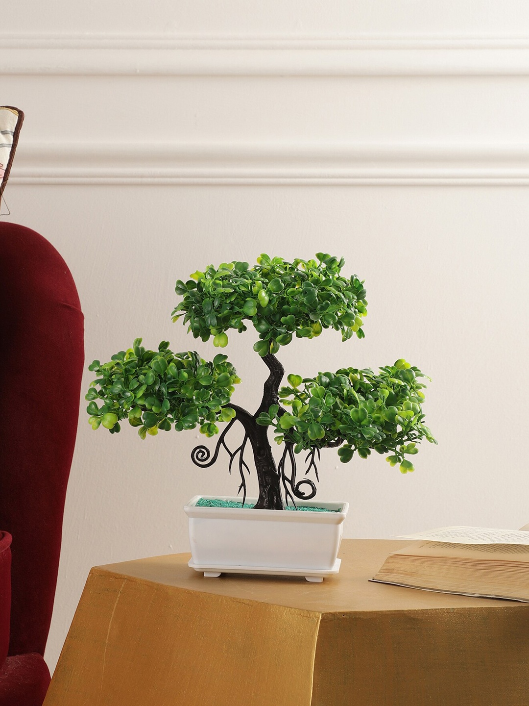 

FOLIYAJ Green & White Bonsai Tree Artificial Plant With Pot