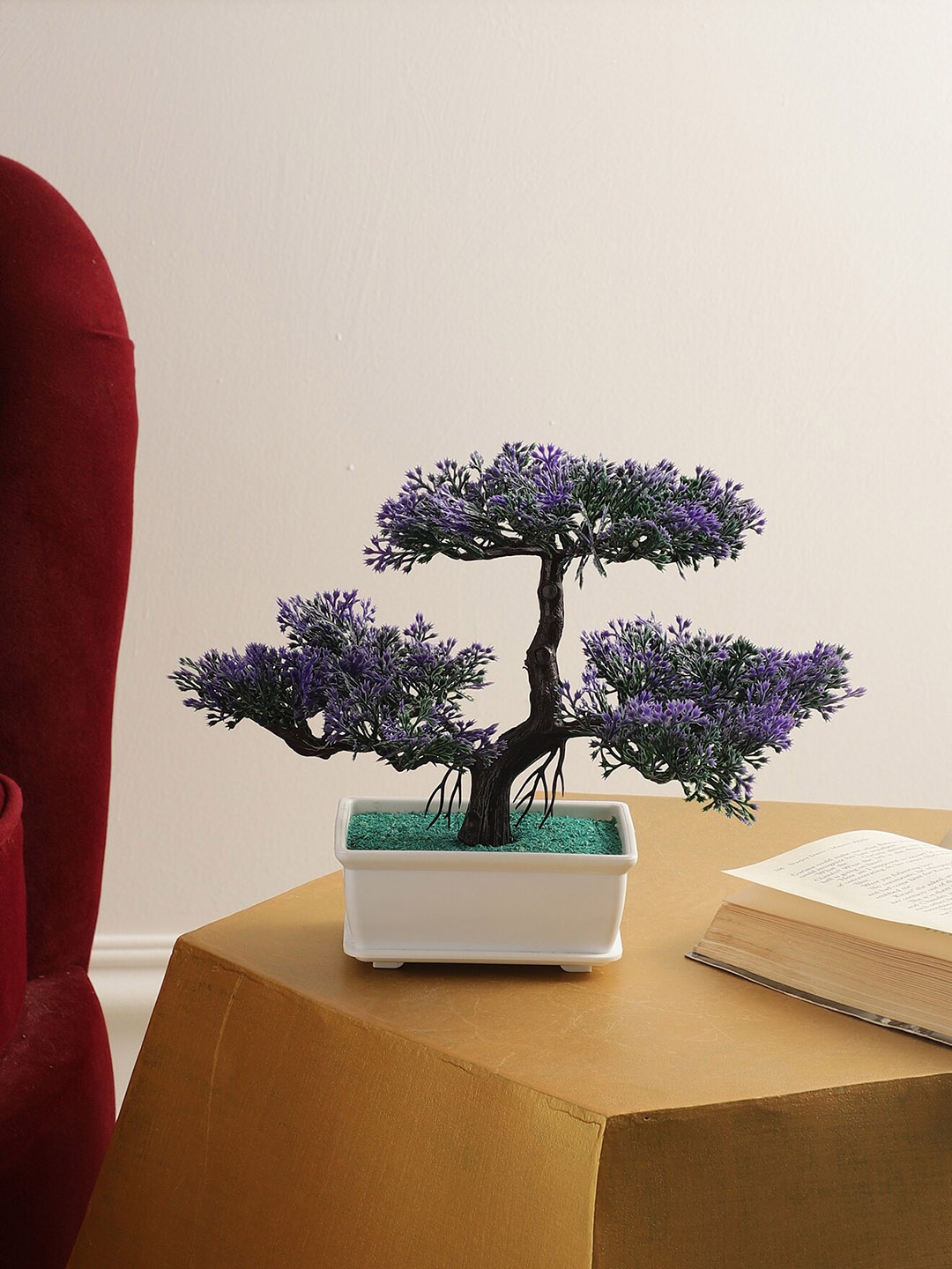 

FOLIYAJ Purple Artificial Bonsai Tree & Small Leaves With Pot