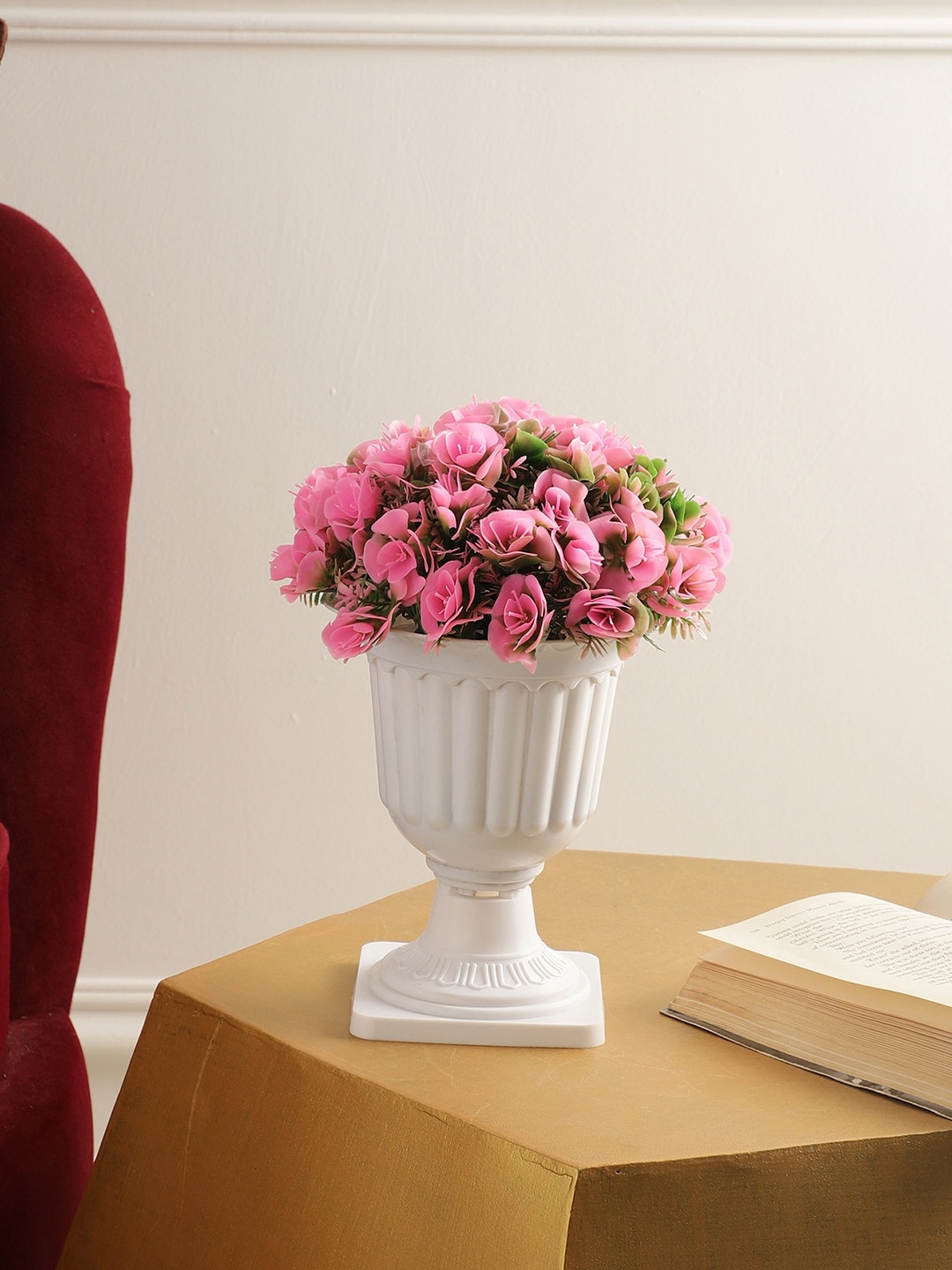 

FOLIYAJ Pink & White Gerbera Plant With Pedestal Pot