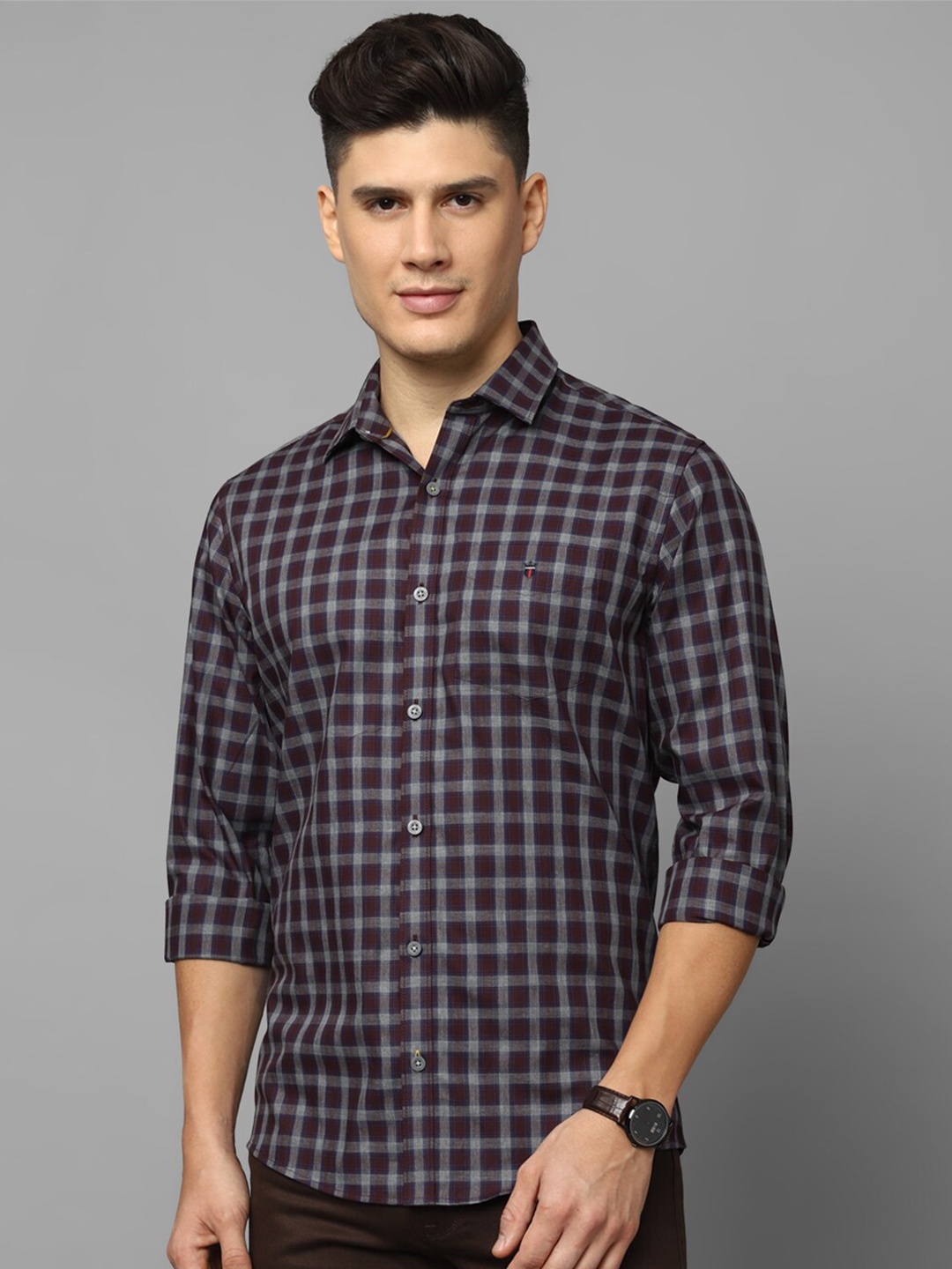 

Louis Philippe Sport Men Tartan Checked Slim Fit Casual Shirt, Maroon