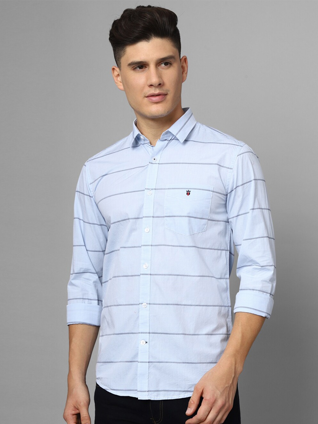 

Louis Philippe Sport Slim Fit Horizontal Striped Pure Cotton Shirt, Blue
