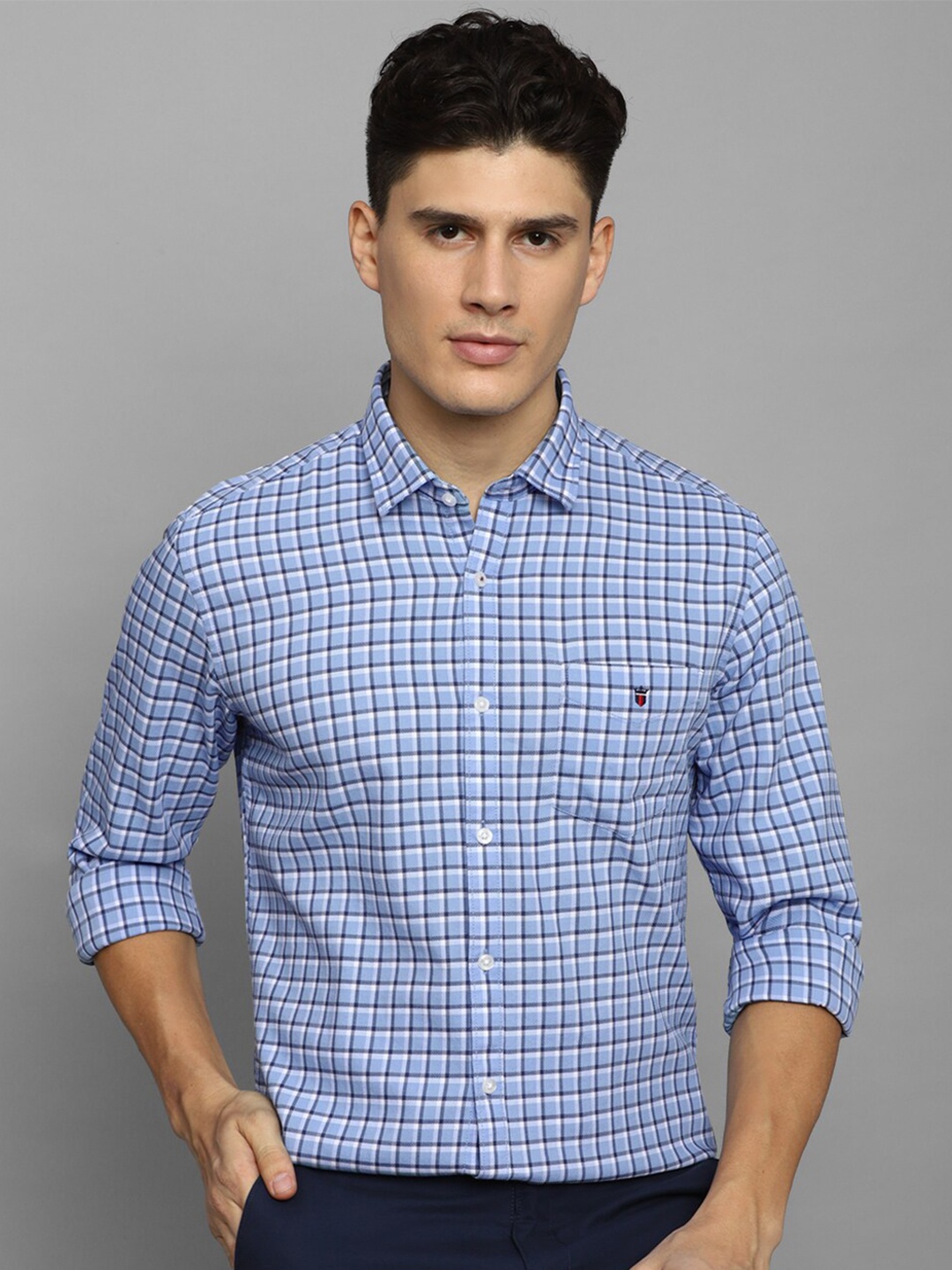 

Louis Philippe Sport Tartan Checked Spread Collar Pure Cotton Slim Fit Casual Shirt, Blue