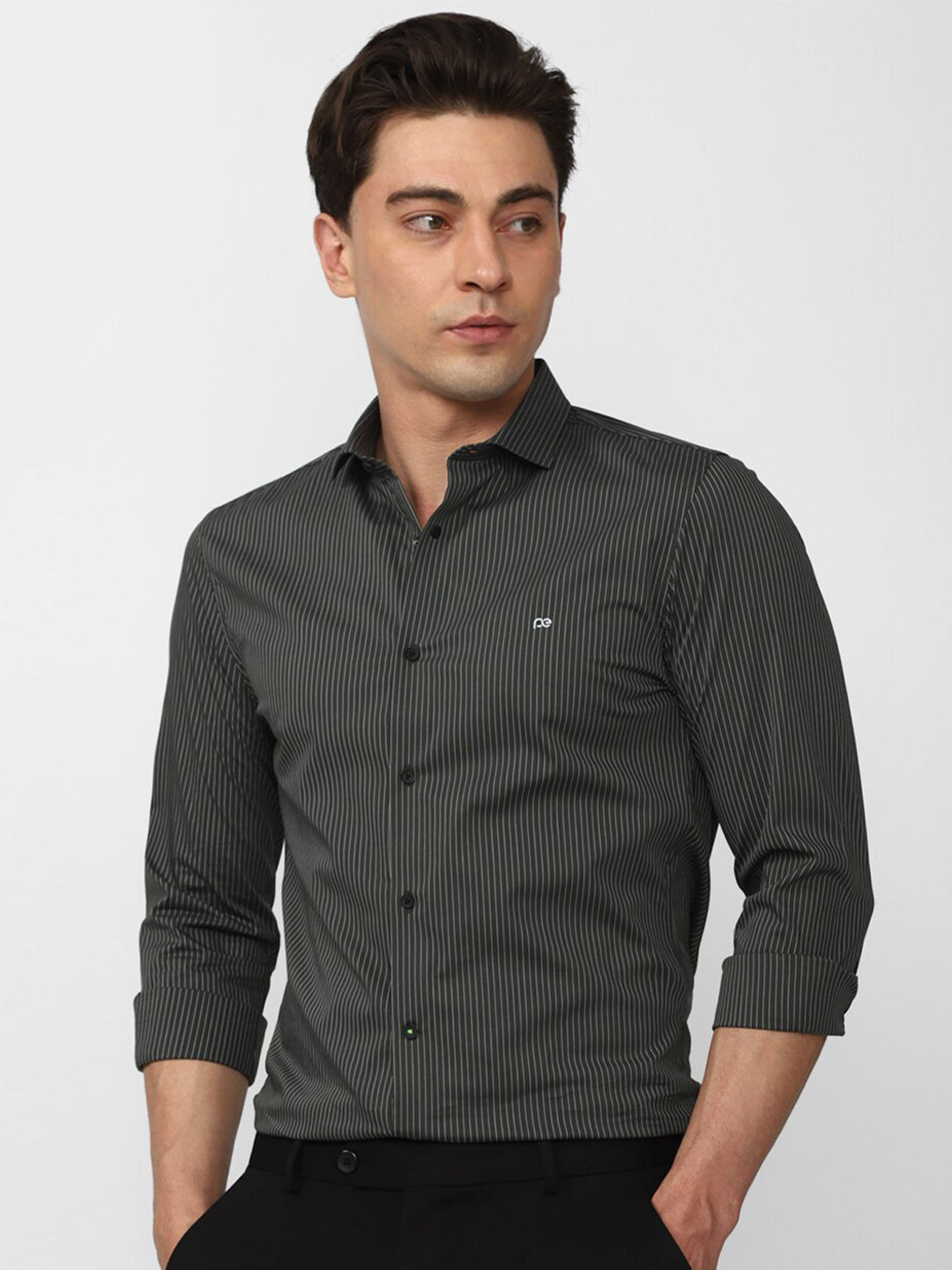 

Peter England Slim Fit Vertical Striped Formal Shirt, Black