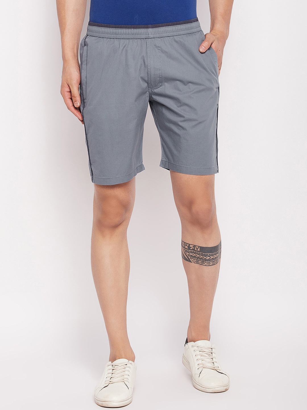

Okane Men Mid Rise Woven Cotton Sports Shorts, Blue