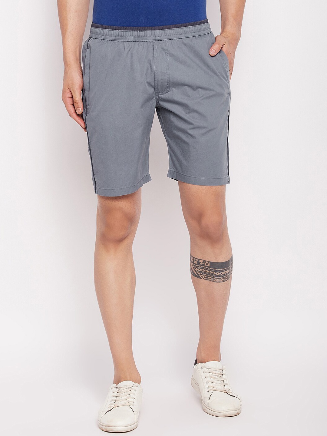 

Okane Men Mid-Rise Cotton Slip-On Shorts, Grey