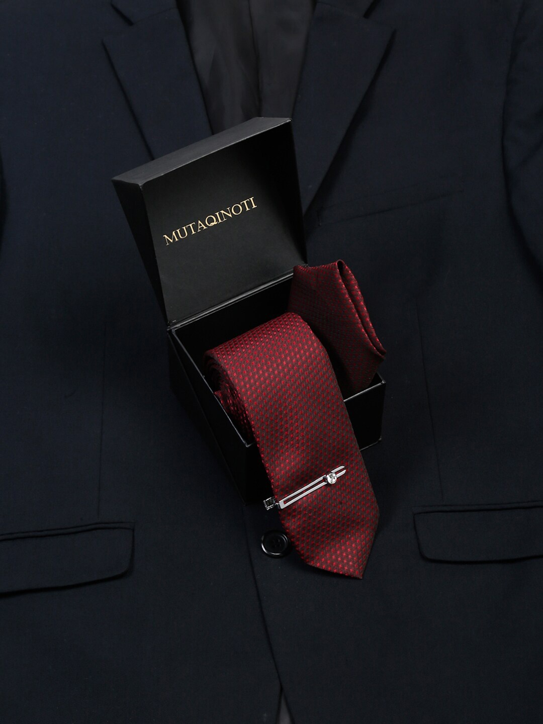 

MUTAQINOTI Men Silk Necktie Accessory Gift Set, Maroon