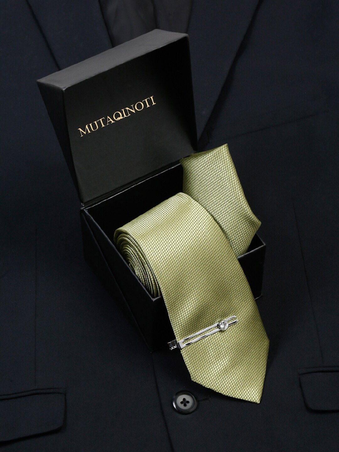 

MUTAQINOTI Men Silk Necktie Accessory Gift Set, Green