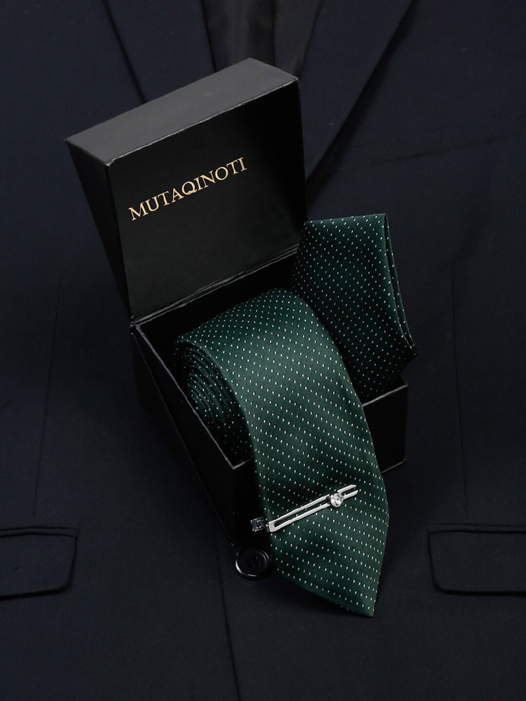 

MUTAQINOTI Men Silk Necktie Accessory Gift Set, Green
