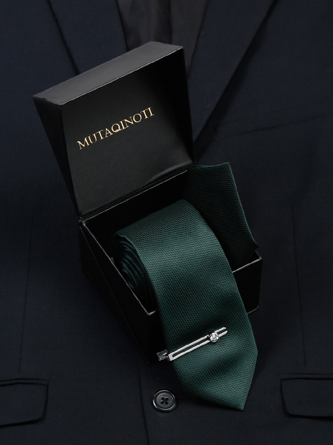 

MUTAQINOTI Men Silk Blend Necktie Accessory Gift Set, Green