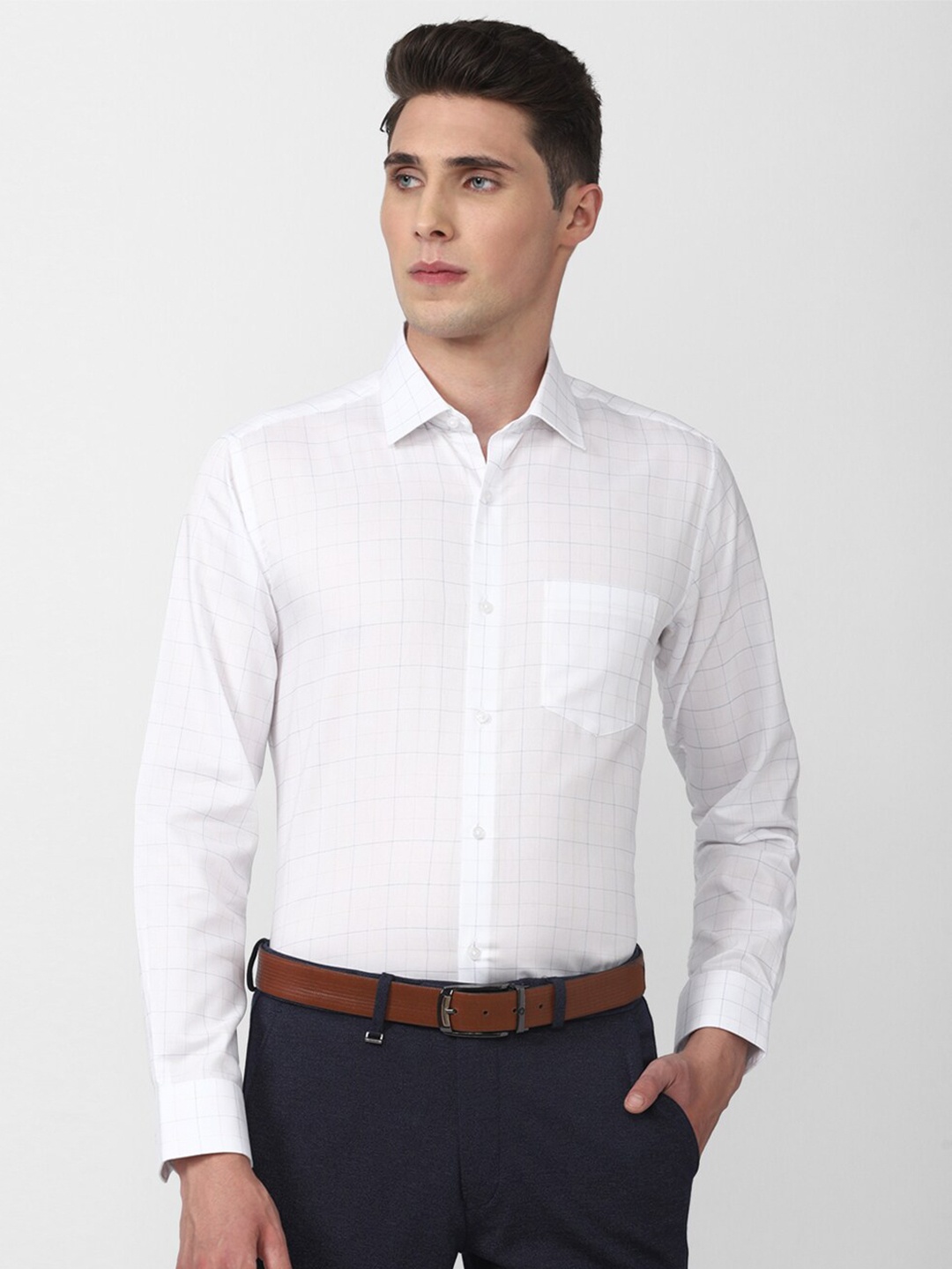 

Van Heusen Windowpane Checks Pure Cotton Formal Shirt, White