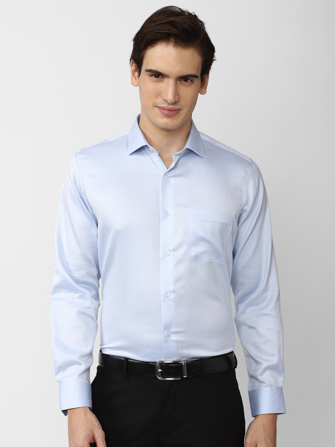 

Van Heusen Textured Spread Collar Opaque Pure Cotton Formal Shirt, Blue