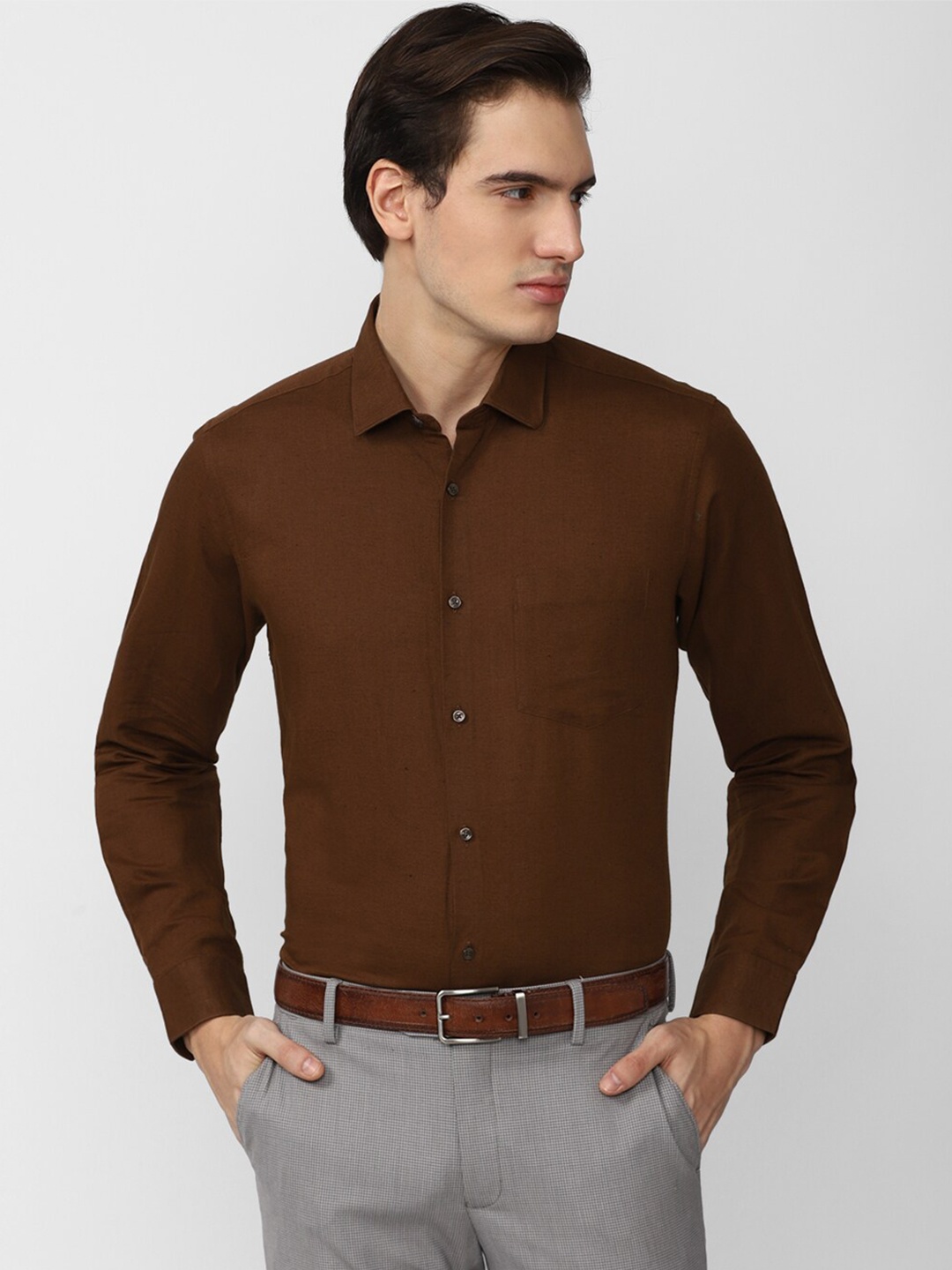 

Van Heusen Spread collar Linen Cotton Formal Shirt, Brown