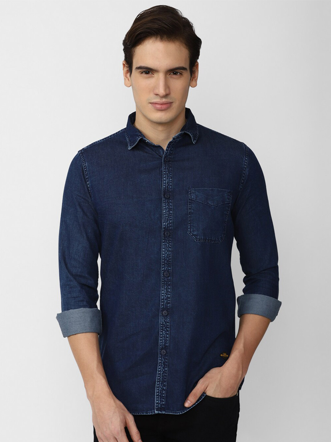 

VAN HEUSEN DENIM LABS Slim Fit Pure Cotton Casual Shirt, Navy blue