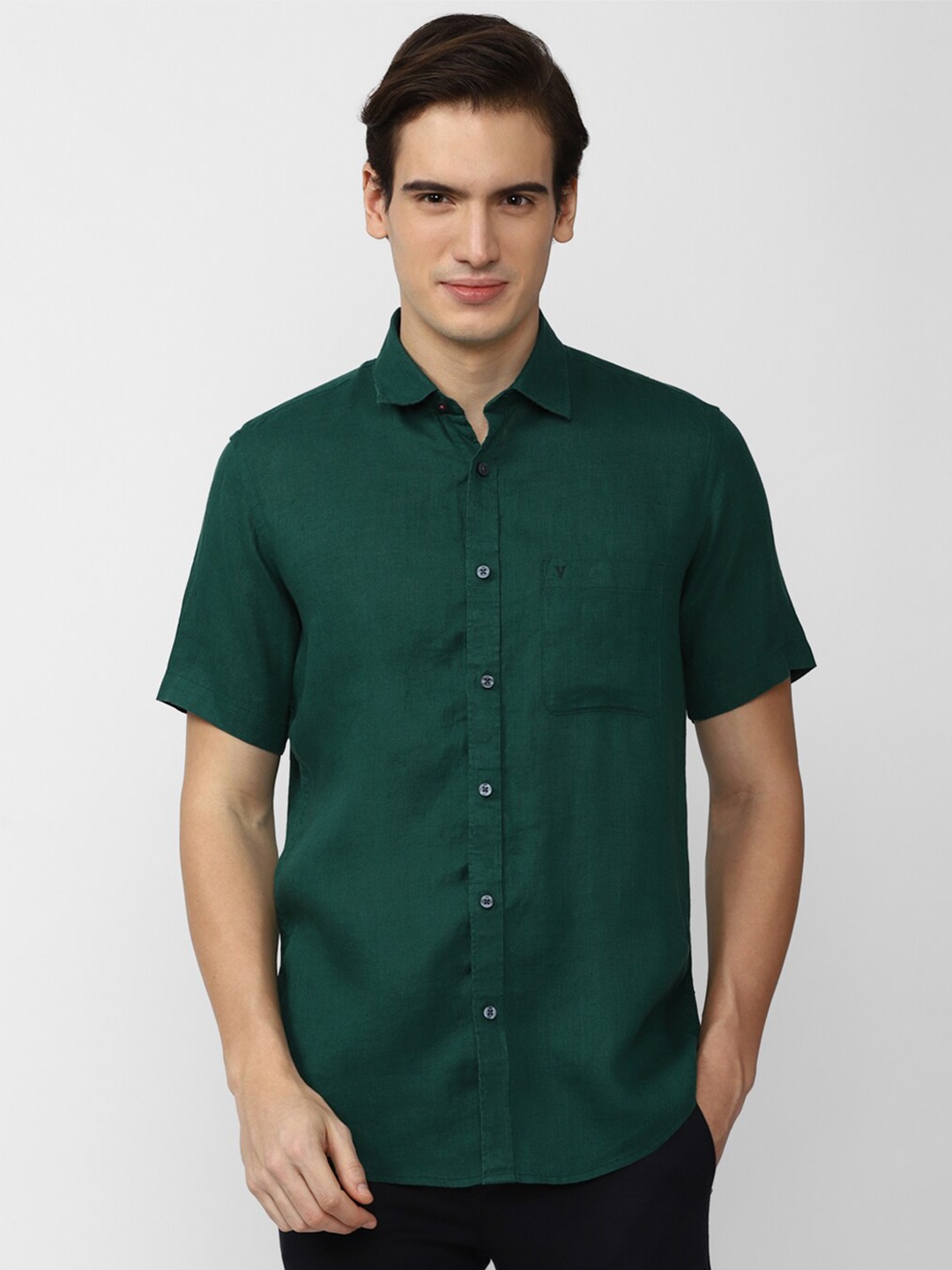 

Van Heusen Sport Spread Collar Pure Linen Slim Fit Casual Shirt, Green