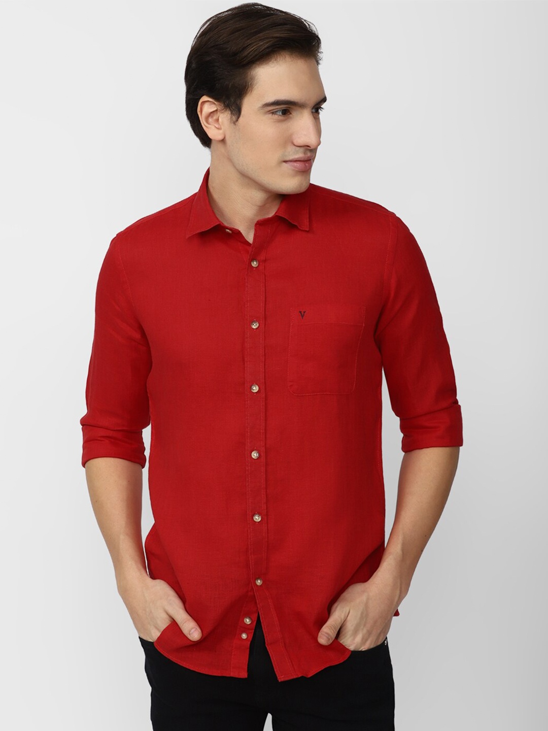 

Van Heusen Sport Spread Collar Pure Linen Slim Fit Casual Shirt, Red