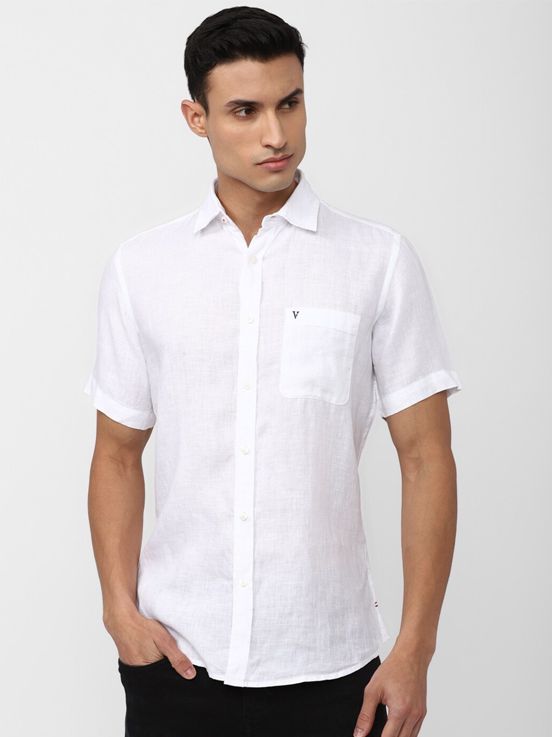 

Van Heusen Sport Spread Collar Short Sleeves Pure Linen Casual Shirt, White