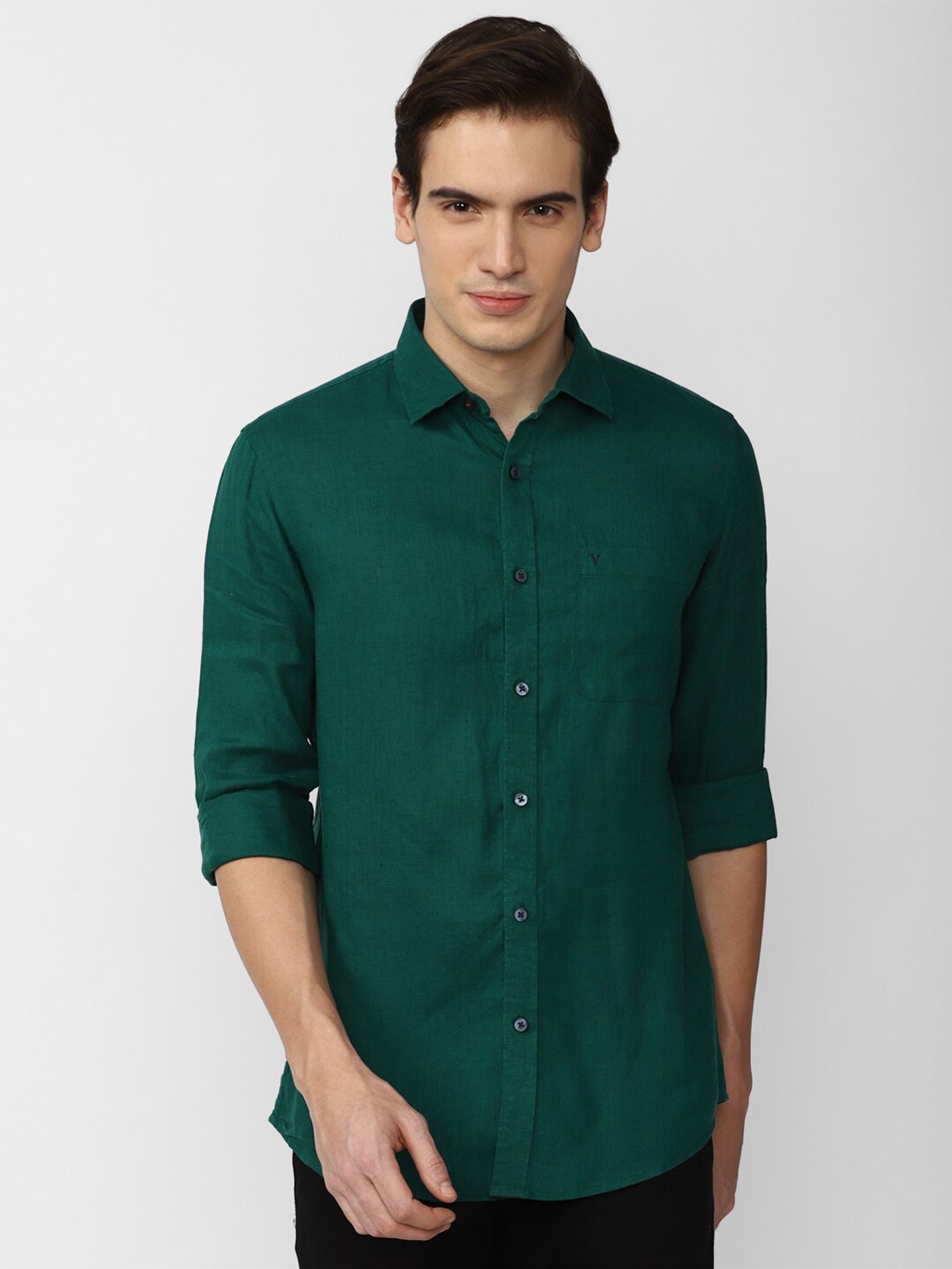 

Van Heusen Sport Spread Collar Pure Linen Slim Fit Casual Shirt, Green