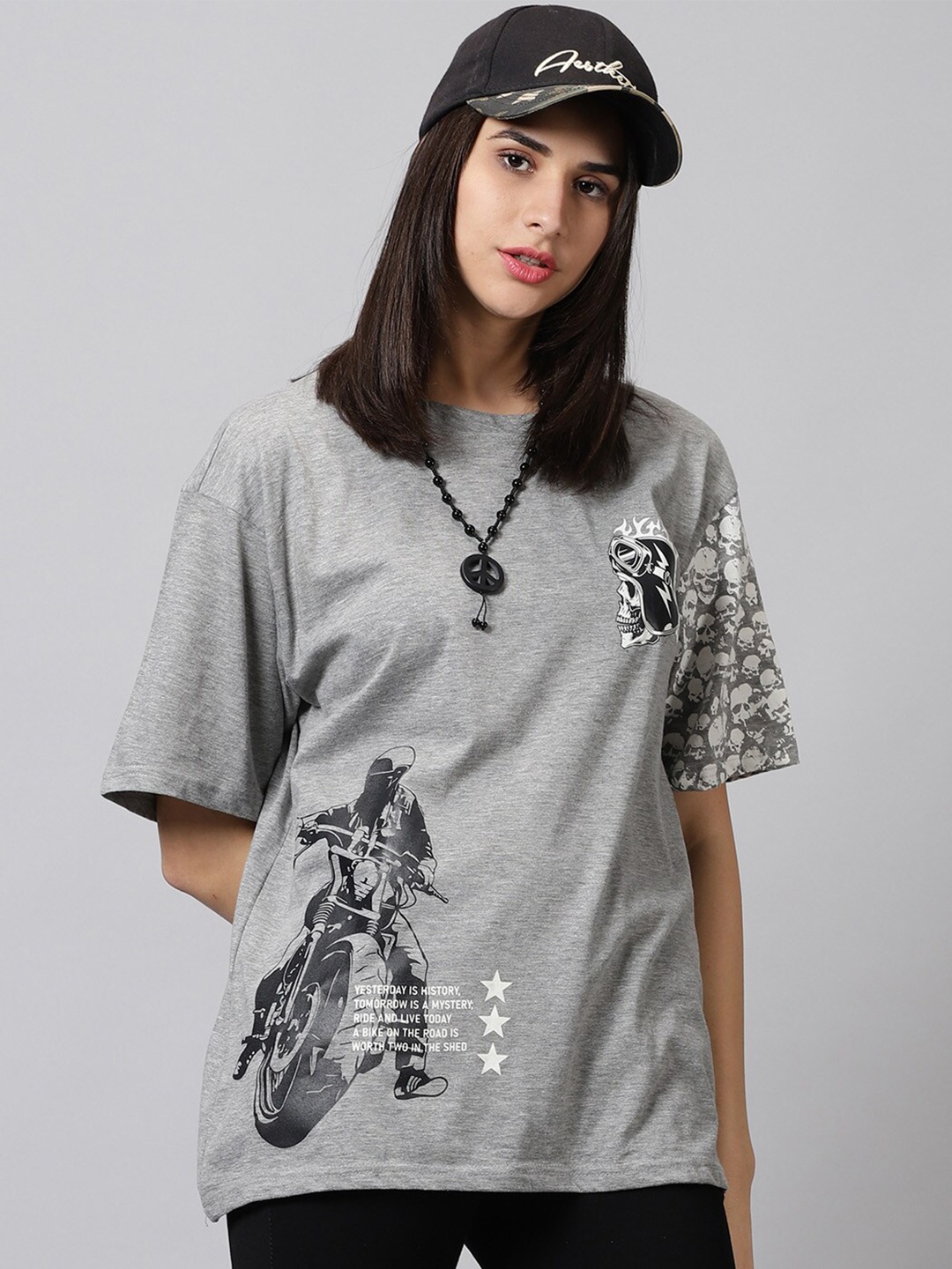 

Rodzen Graphic Printed Pure Cotton Oversized T-Shirt, Grey