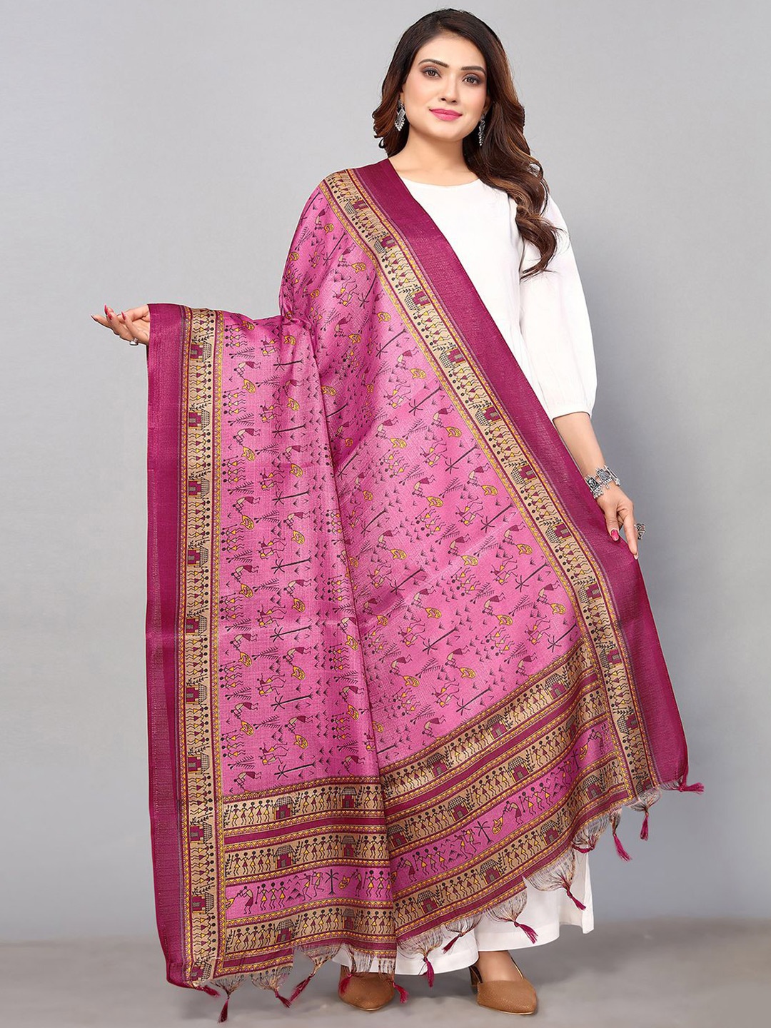 

Satrani Ethnic Motifs Printed Art Silk Dupatta, Purple