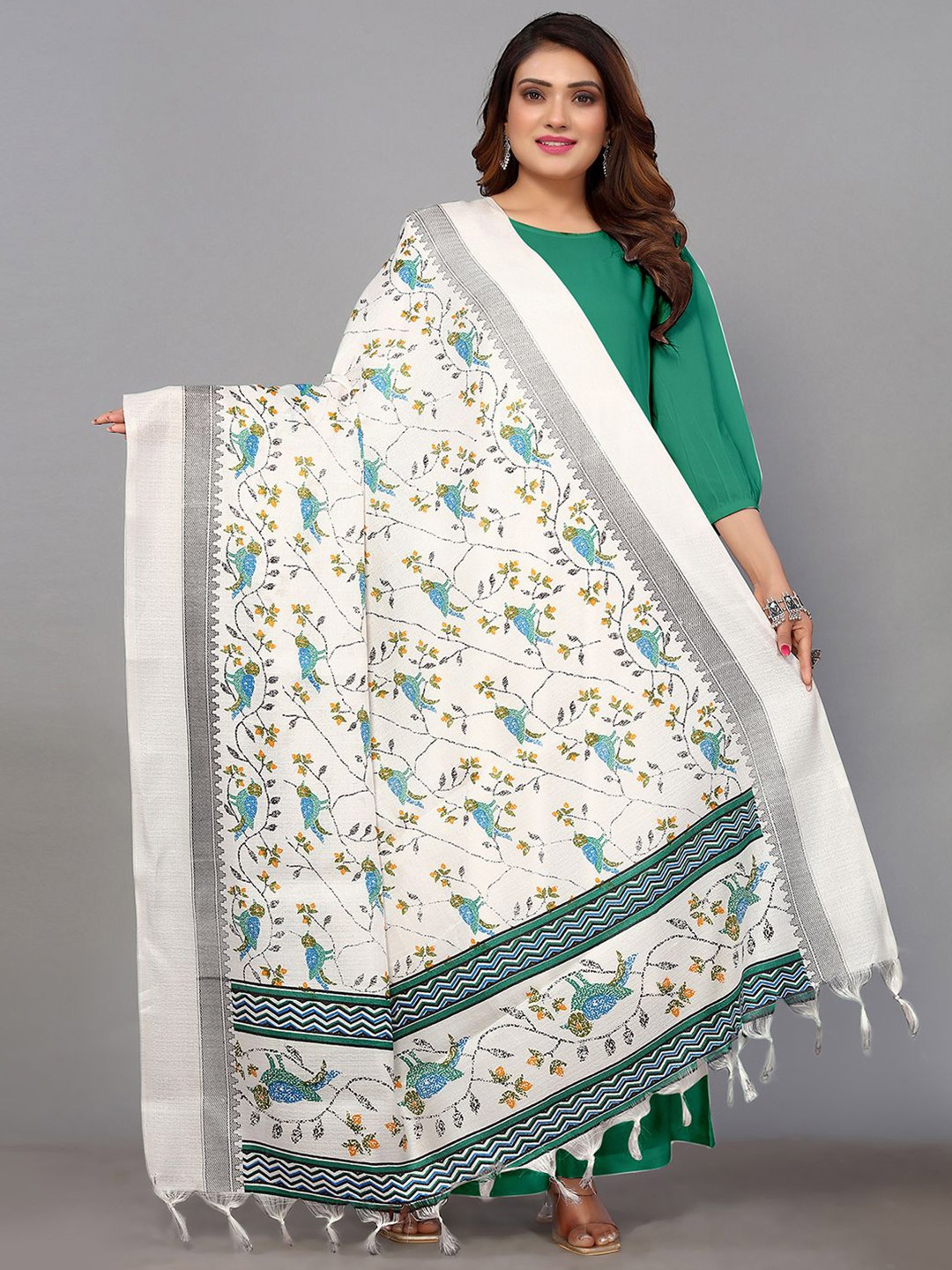 

Satrani Printed Art Silk Dupatta, White