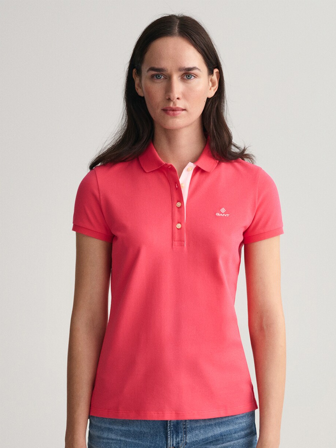 

GANT Polo Collar Cotton T-shirt, Pink