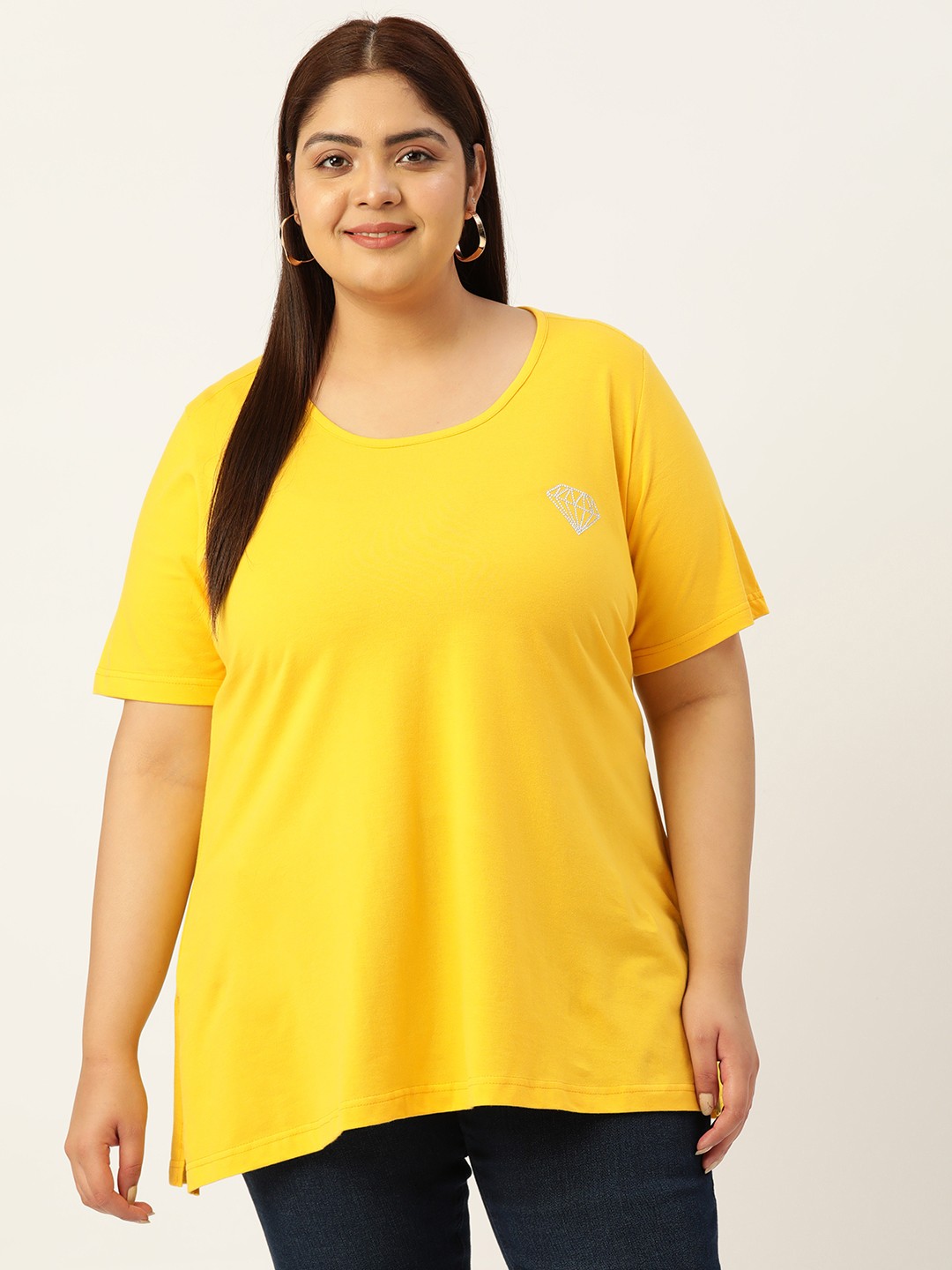 

theRebelinme Solid Plus Size Cotton T-shirt, Yellow