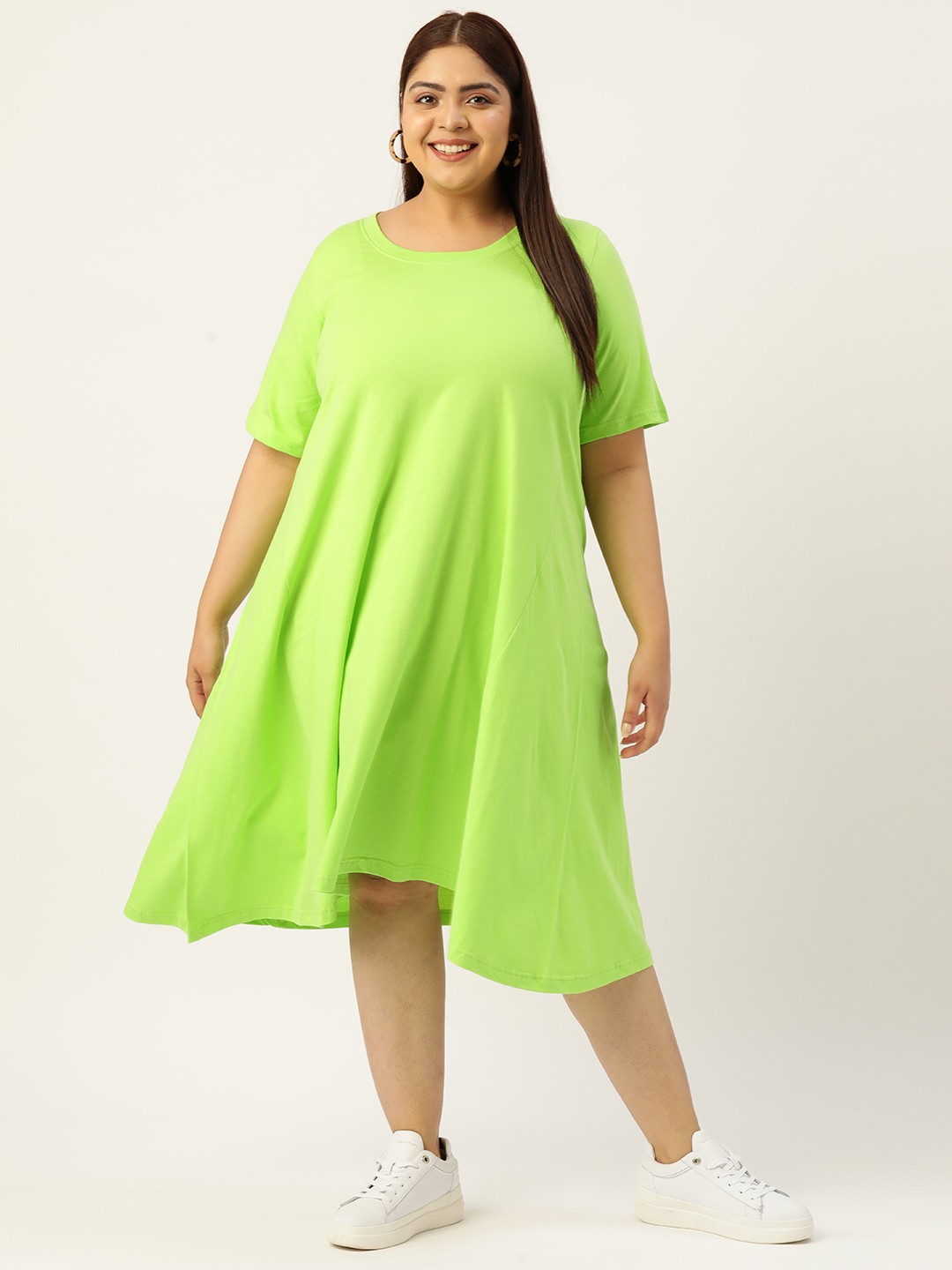 

theRebelinme Solid A-Line Cotton Midi Dress, Green