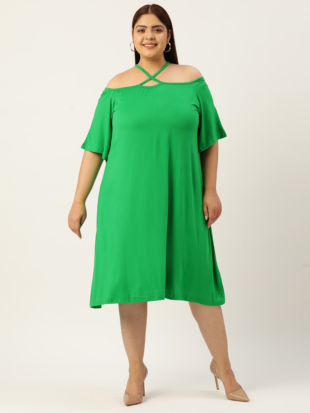 

theRebelinme Choker Neck A-Line Midi Dress, Green