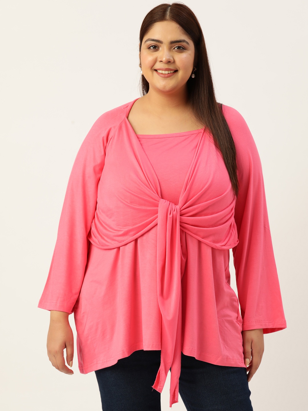 

theRebelinme Plus Size Solid Longline Top, Pink