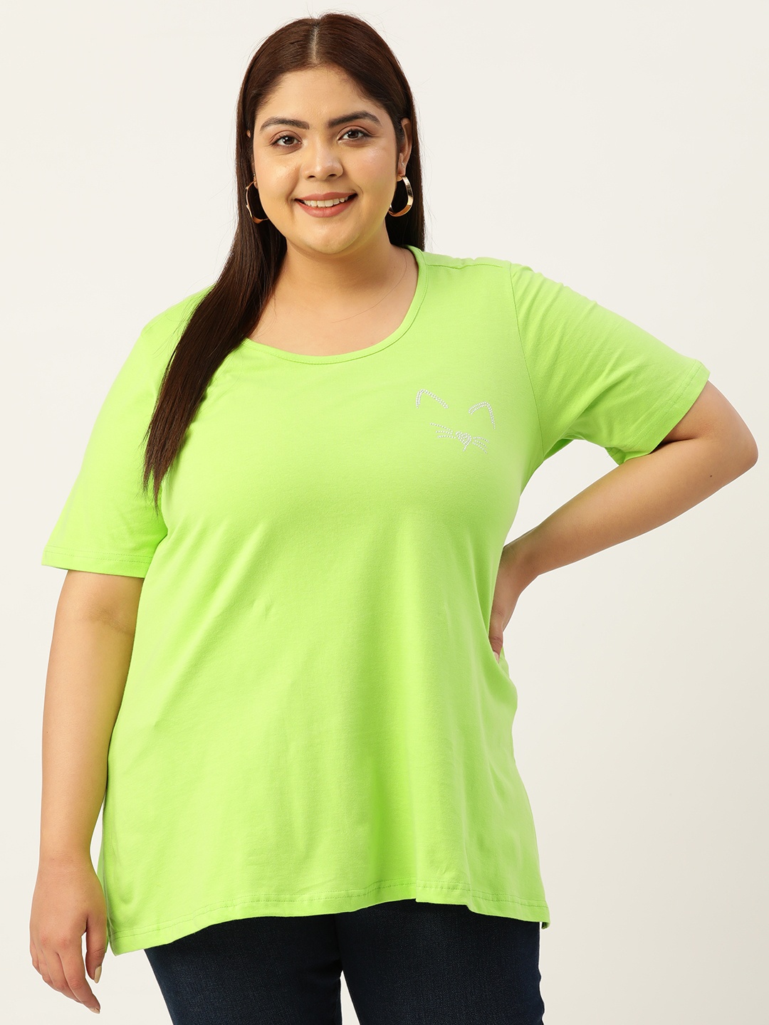 

theRebelinme Solid Plus Size Cotton T-shirt, Green