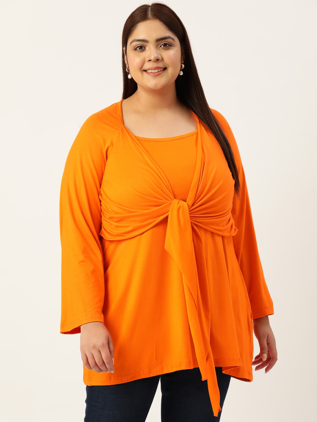 

theRebelinme Plus Size Solid Longline Top, Orange