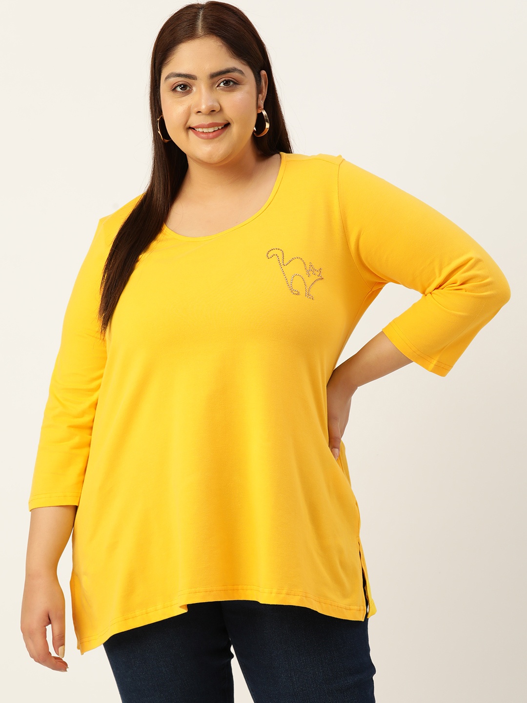 

theRebelinme Solid Plus Size T-shirt, Yellow