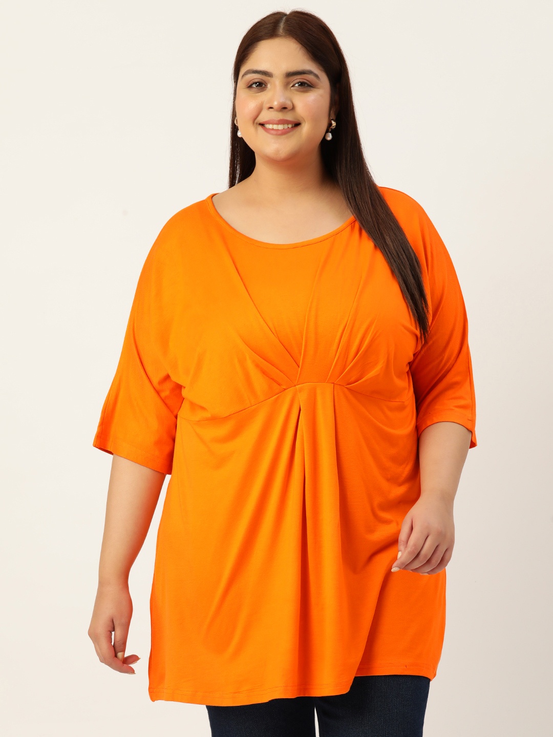 

theRebelinme Plus Size Solid Longline Top, Orange