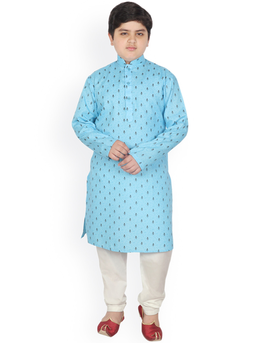 

SG YUVRAJ Boys Ethnic Motifs Printed Pure Cotton Kurta with Pyjamas, Blue