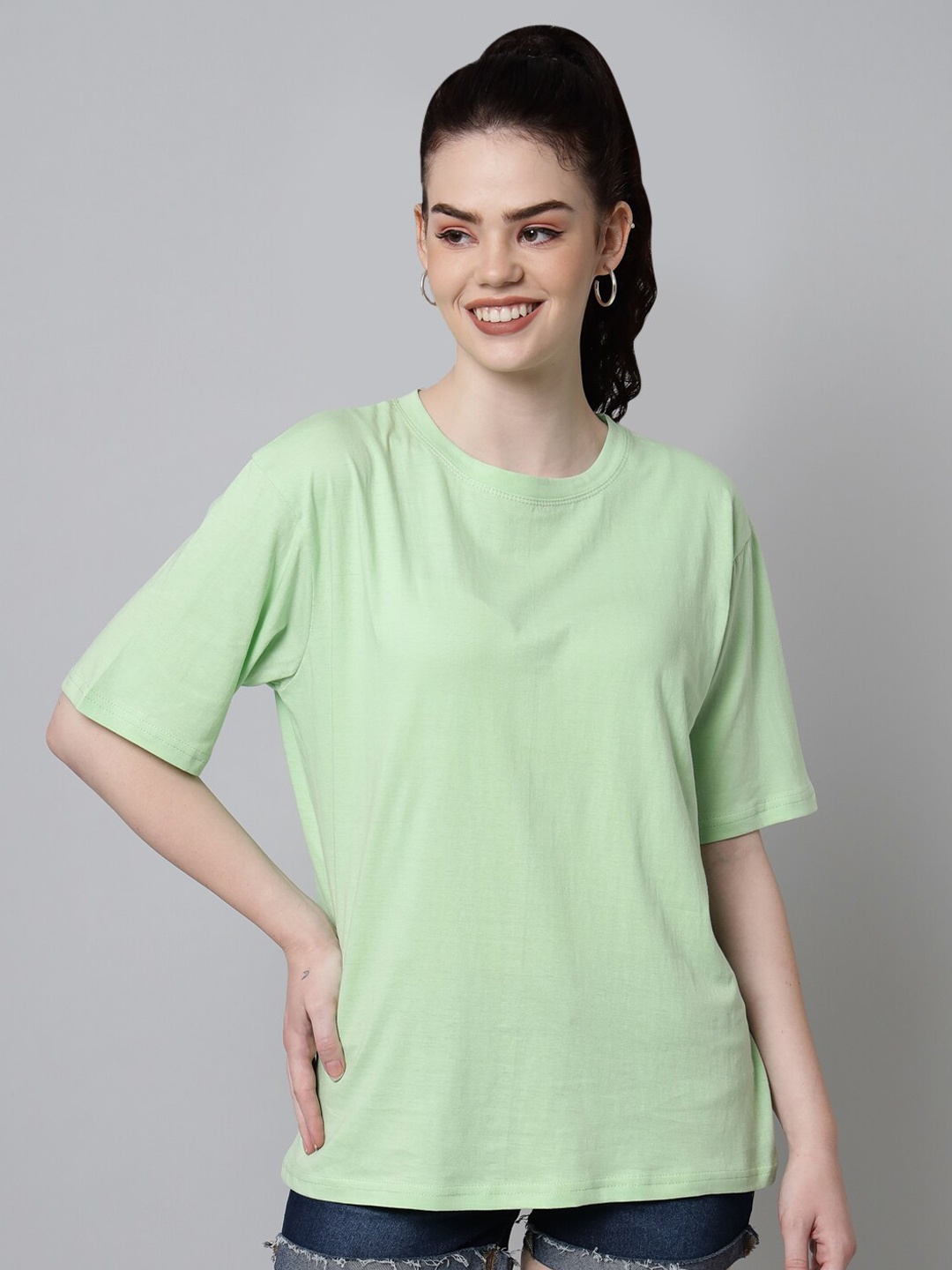 

Funday Fashion Pure Cotton Loose Fit T-shirt, Green