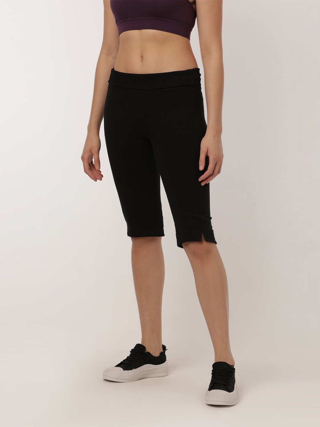 

Proyog Women Mid Rise Organic Cotton Sports Capris, Black