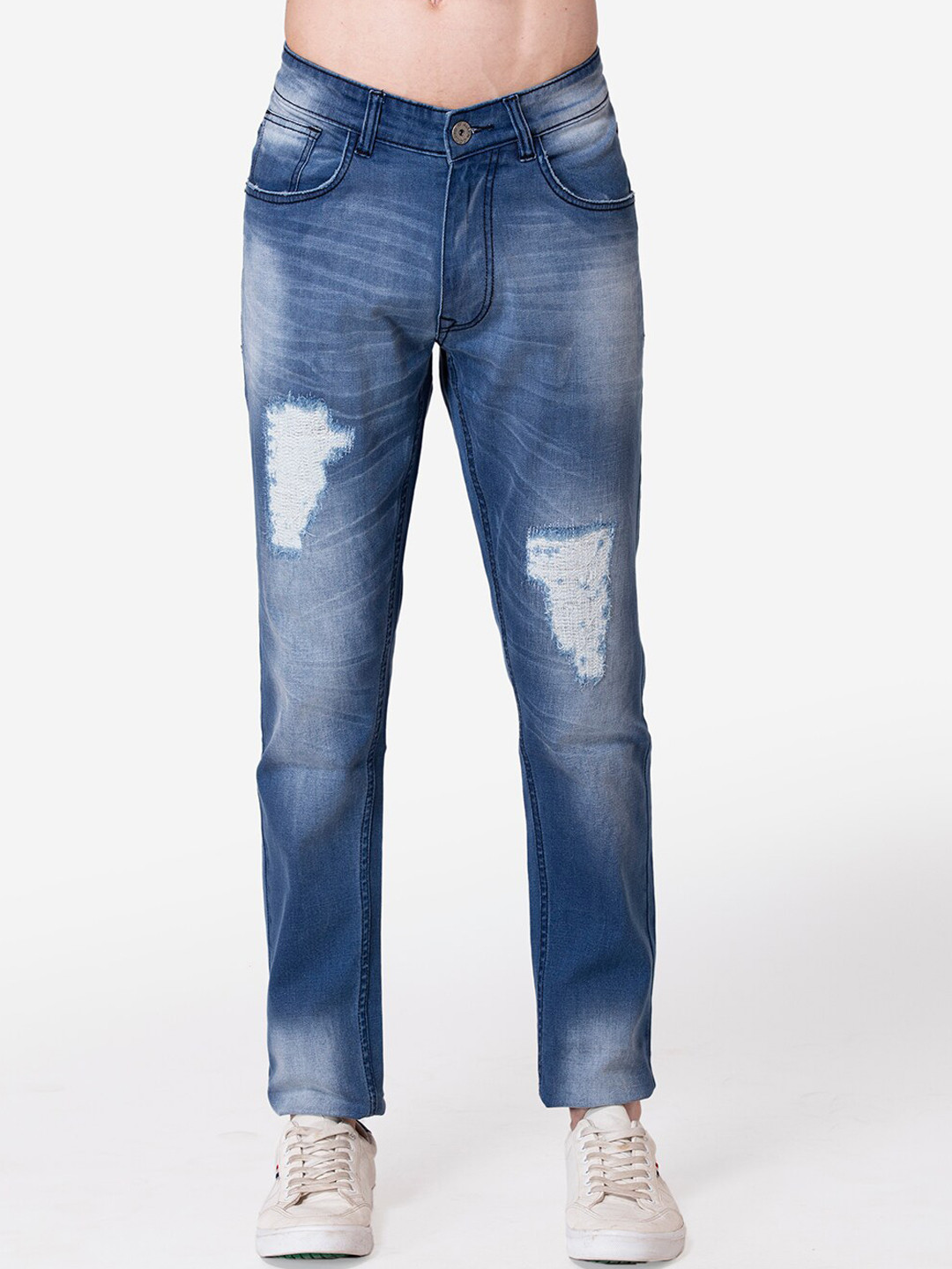 

Allen Cooper Men Straight Fit Mildly Distressed Heavy Fade Stretchable Cotton Jeans, Navy blue