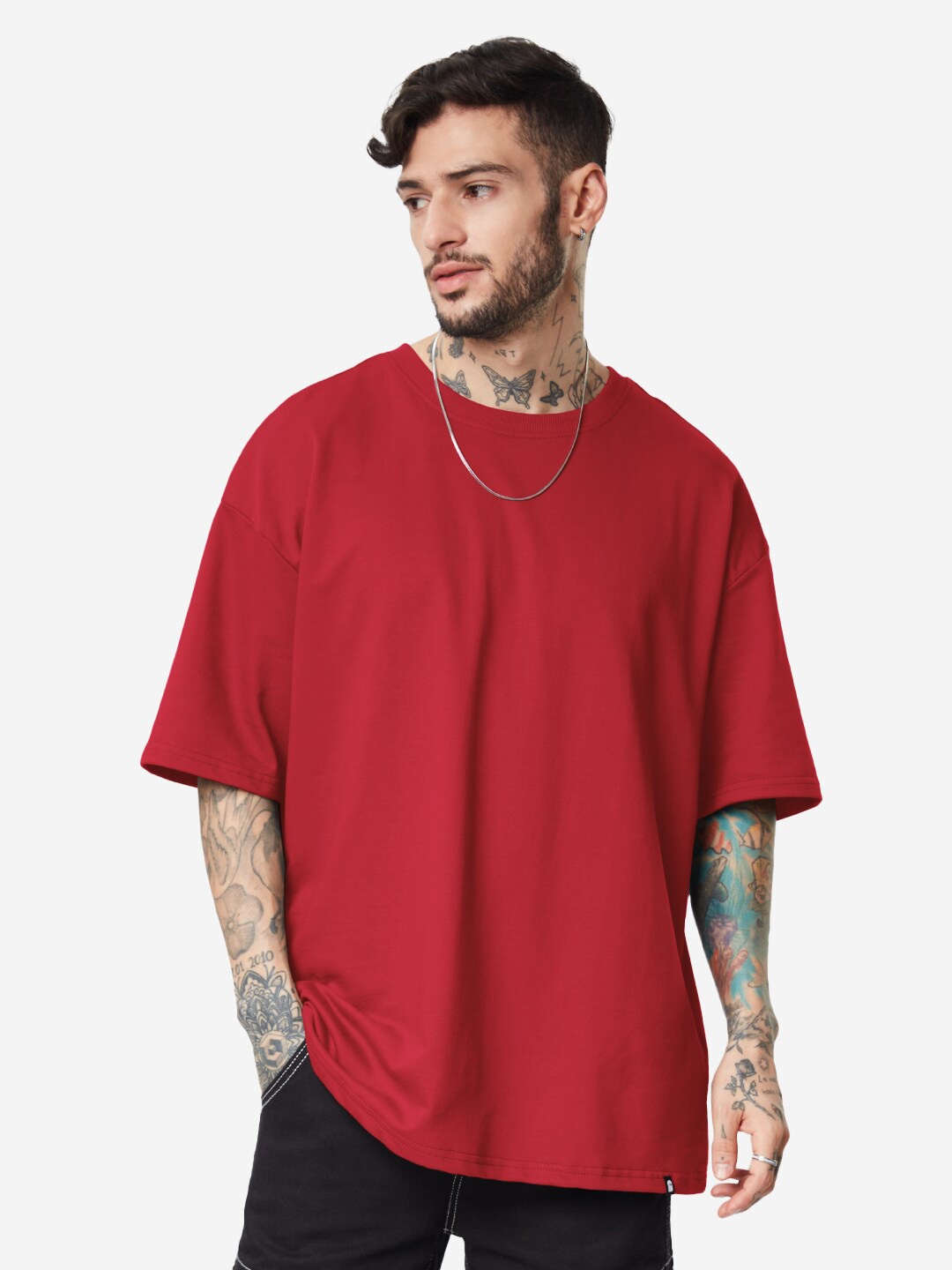 

The Souled Store Drop Shoulder Pure Cotton Baggy T-Shirt, Red