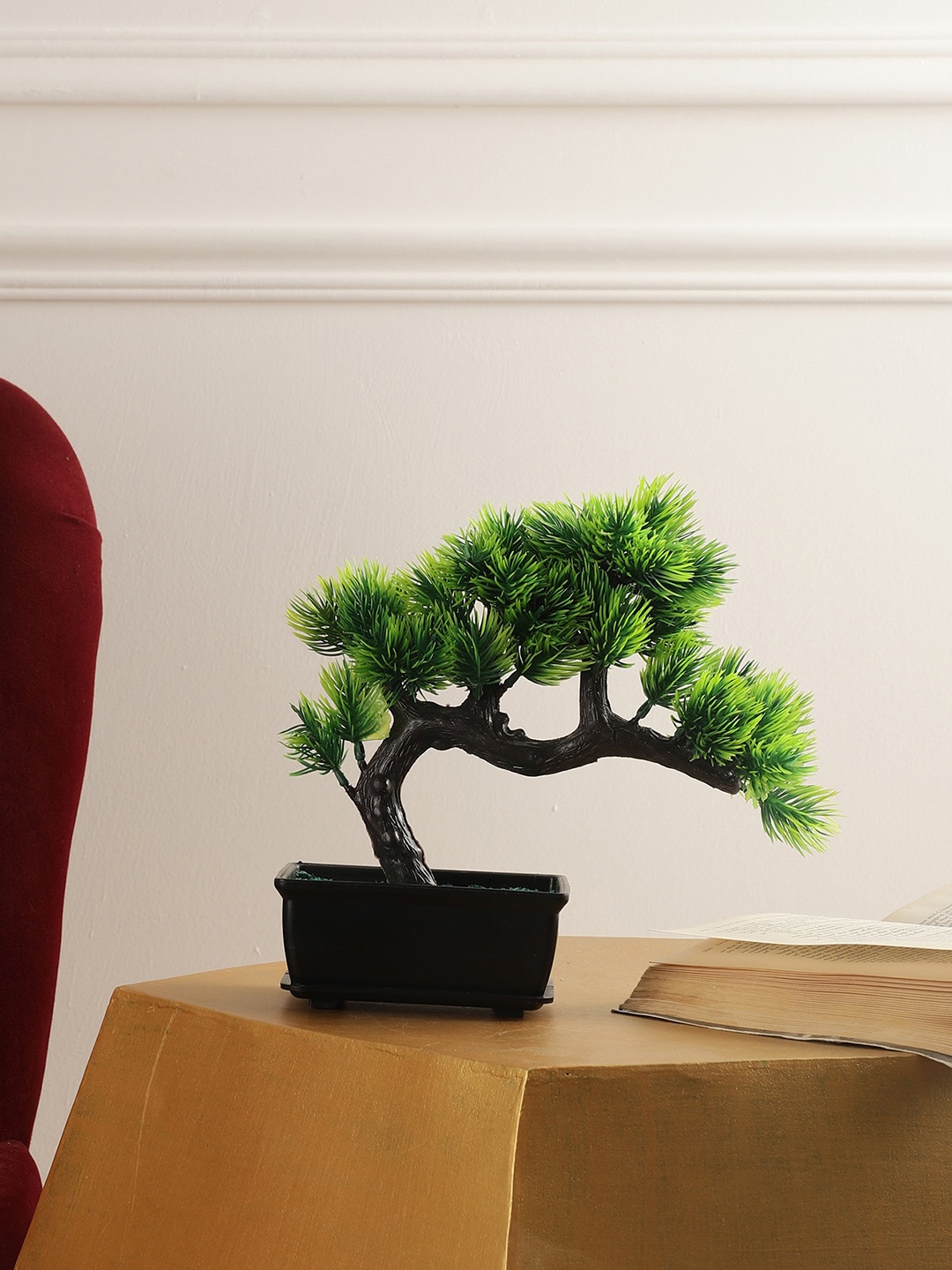 

FOLIYAJ Green & Black Bonsai Tree Artificial Plant With Bushy Leaves & Pot